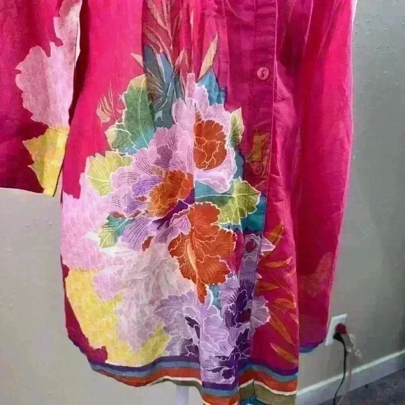 Sundance Tunic Top Floral Hot Pink  Blouse 3/4 Sleeve Spring/Sumer Sz S   TC#1 - Picture 3 of 8